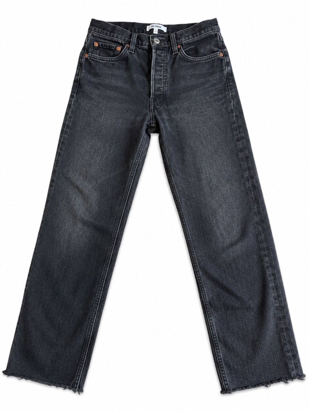 RE/DONE 70s Comfort Stretch High Rise Stove Pipe Jeans Washed Noir Size 25